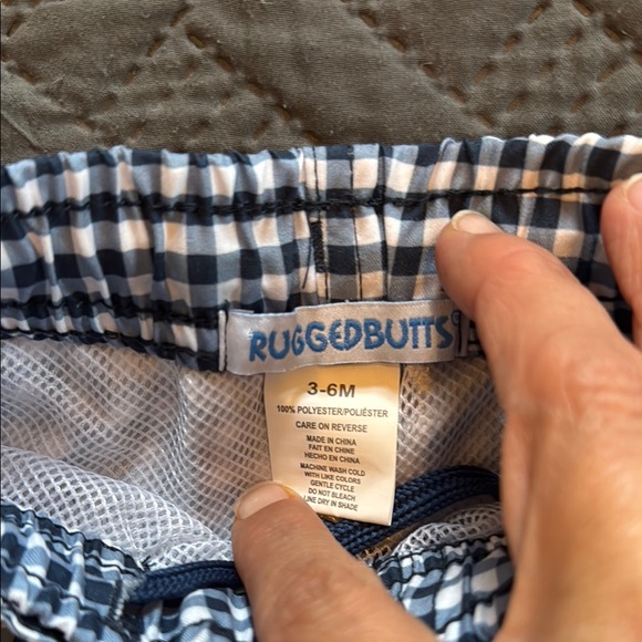 NWT Rugged Butts Blue and White Gingham Swim Trunks Baby 3-6 Mo - Picture 3 of 5